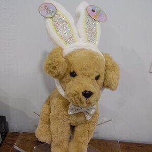 FAO Schwarz Wear to Share Brown curly puppy with removable headband 12 inches